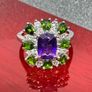 African Amethyst, Natural Chrome Diopside & White Zircon Ring Image 2