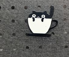 Cute cat in a cup enamel pin
