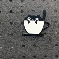 Cute cat in a cup enamel pin