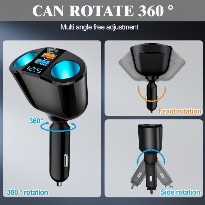Car Cigarette Lighter Adapter, USB + Type-C Car Phone Charger Adapter,
