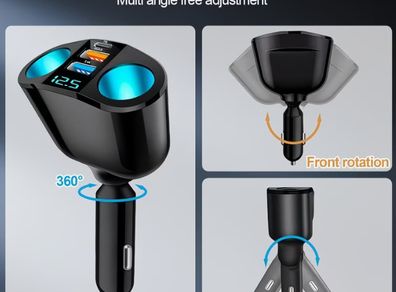 Car Cigarette Lighter Adapter, USB + Type-C Car Phone Charger Adapter,