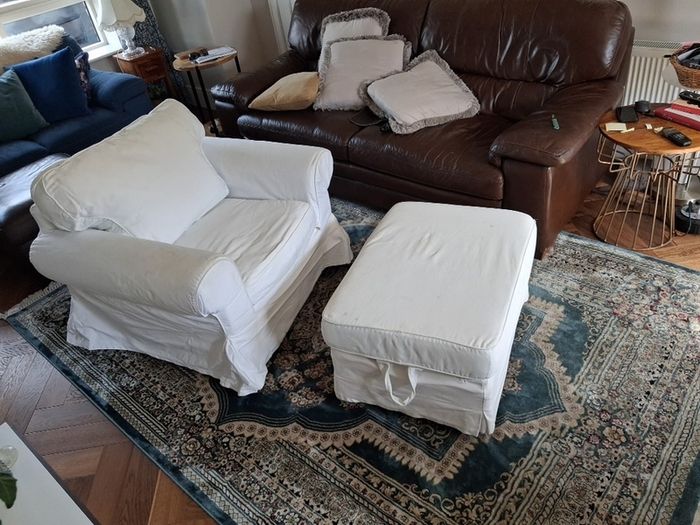 White ikea armchair & footrest