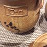 OFFERS WELCOME PLEASE -Ballydougan Stoneware Pottery - 4 Pieces . Biscuit ( Old Irish writing) Sugar and Tea lidded Jars and a shallow bowl shaped dish for biscuits Image 5