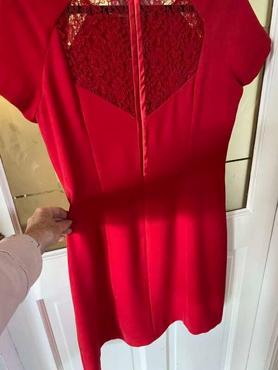 Coast dress, red with lace inset detail, Size 14, above-knee length, VGC