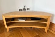Contemporary curved oak finish TV stand