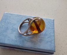 Vintage Amber Marble Spherical Silver Ring
