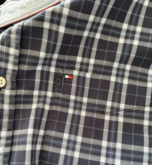 Mens Tommy Hilfiger Long-sleeve Shirt in a Navy and Blue Check Pattern