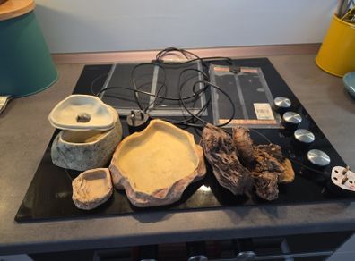 Reptile / Terrarium Bundle  Heat Mats, Hides, Bowls & Wood