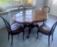 Antique burr walnut table and chairs