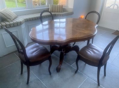 Antique burr walnut table and chairs