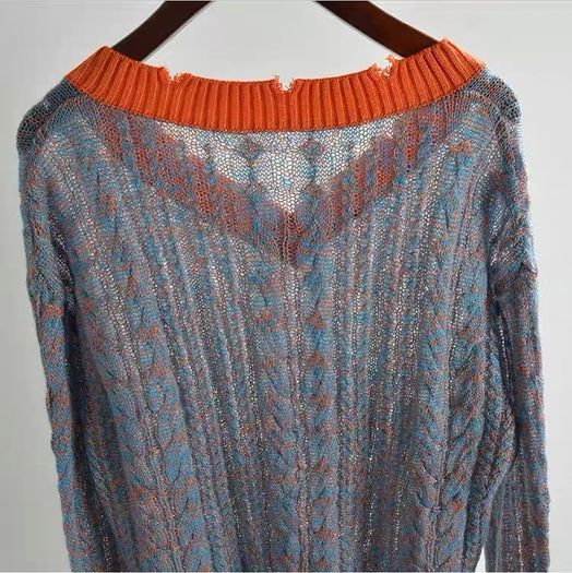 Designer Style Distressed Knit Sweater