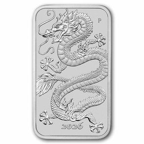 2026 Australia 1 Dollar 1 oz Silver Bullion Bar - RECTANGLE DRAGON BU