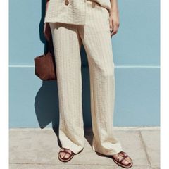 Brand New Zara Striped Wide Straight Leg Trousers - Size - Large - RRP - 39.95