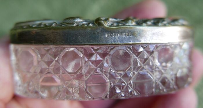 Antique Edwardian Glass Trinket Dish Silver Plate Embossed Lid
