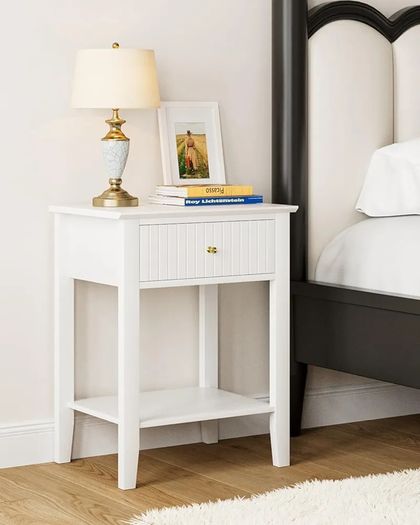 Bedside Table Chest of 1 Drawer, Bedside Cabinet Wooden Nightstand, Modern Side Table for Living Room,Bedroom,Office,White
