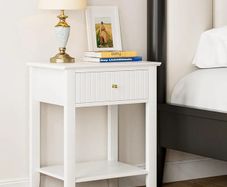 Bedside Table Chest of 1 Drawer, Bedside Cabinet Wooden Nightstand, Modern Side Table for Living Room,Bedroom,Office,White