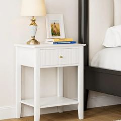 Bedside Table Chest of 1 Drawer, Bedside Cabinet Wooden Nightstand, Modern Side Table for Living Room,Bedroom,Office,White