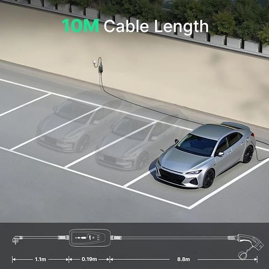 EV Charger Type 2 to 3 Pin Plug, 3kW | 8A-13A | 10M Portable EV Charger, Electric Car Charger Type 2 Charging Cable with LED Indicators IP66 Waterproof for EVs & PHEV