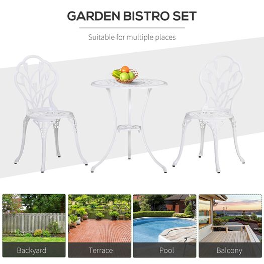 3PCs Garden Table Set Bistro Set Round Table with Umbrella Hole and 2 Chairs for Outdoor Indoor Patio Balcony Aluminium