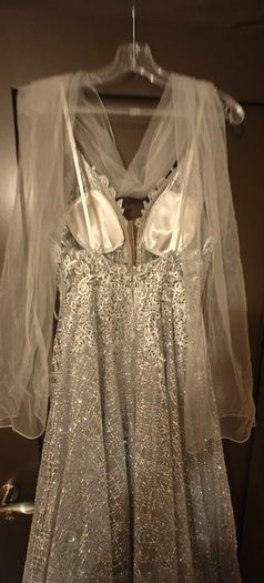 Stunning silver low back formal dress with lace & glitter detail