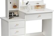 Dressing Table with LED Mirror and Adjustable Lights, 90cm White Vanity Desk