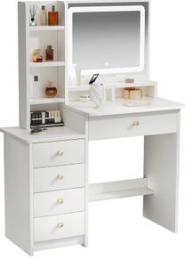 Dressing Table with LED Mirror and Adjustable Lights, 90cm White Vanity Desk