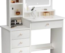 Dressing Table with LED Mirror and Adjustable Lights, 90cm White Vanity Desk
