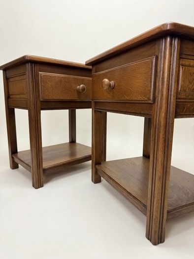 Pair of Vintage Solid Oak Country-Style Nightstands