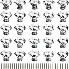 25Pcs Crystal Door Knob, 30MM Diamond Drawer Knobs Crystal Door Handles Diamond Pulls for Home Kitchen Office Chest Cabinet Drawer