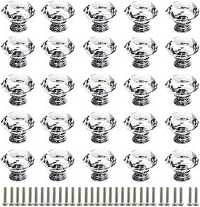 25Pcs Crystal Door Knob, 30MM Diamond Drawer Knobs Crystal Door Handles Diamond Pulls for Home Kitchen Office Chest Cabinet Drawer