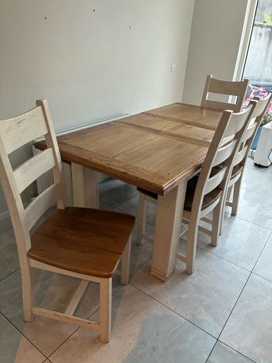 Solid Farmhouse Dining Table, 4 Chairs & Bench