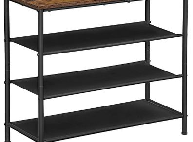 Shoe Rack 4 Tier Shoe Rack Narrow 3 Tier Polyester Fabric Metal Frame Hallway Entrance Industrial Design Vintage Brown/Black