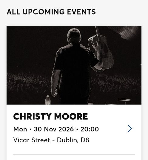 Christy Moore live at vicar street 1 seated ticket