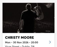 Christy Moore live at vicar street 1 seated ticket