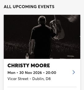 Christy Moore live at vicar street 1 seated ticket