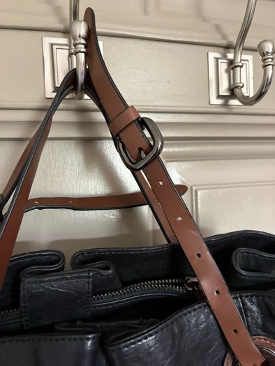 Genuine leather black and dark brown shoulder bag by Karen Millen