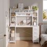 Computer Desk with Drawers & Display Shelves, 120 x 50 cm White Office Desk with Storage & Pegboard, Study Work Desk with Storage, Girls PC Desk for Home Office, Bedroom and Creative Spaces Image 2