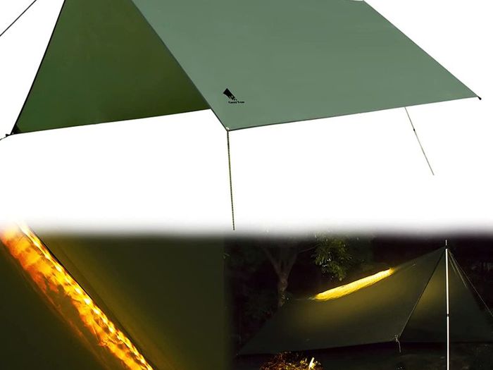 amping Tarp, Waterproof Hammock Tarp Rain Fly Lightweight Tent Tarp Shelter With LED Light for Camping Hiking Backpacking Traveling