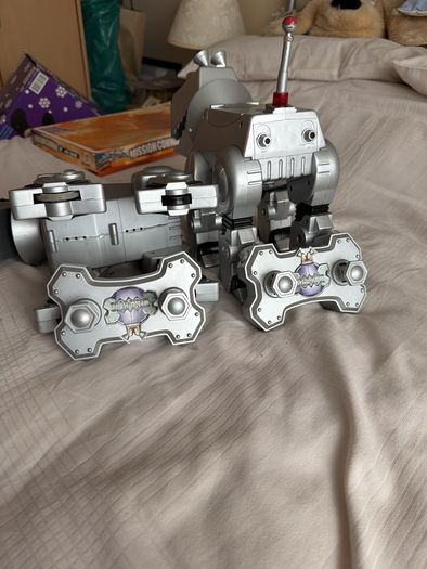 Two WowWee Mega Byte Hound Droid Remote Control Robot Dogs 1999 with Remotes