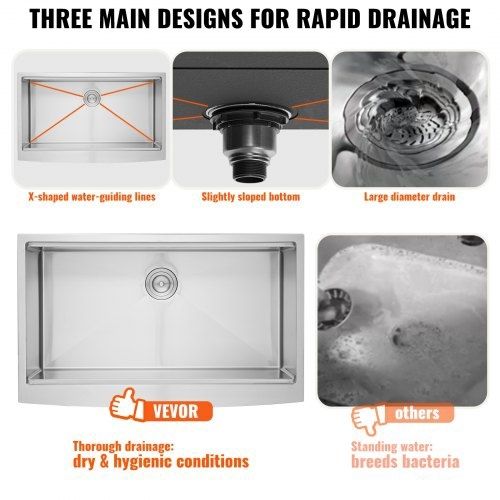 Farmhouse Kitchen Sink, 304 Stainless Steel Drop-In Sinks, Top Mount Single Bowl Basin with Ledge & Accessories, Household Dishwasher Sinks