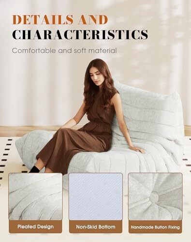 Floor Sofa - No Assembly Required Couch in a Box, Armless Small Accent Chair in Soft Shiny Fleece,Bean Bag Chair for Living Room, Bedroom, Apartment & Office