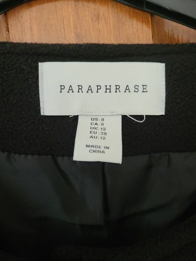 Paraphrase Black Jacket Size 12