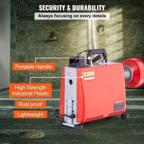 Drain Cleaner Machine 20m x 16mm 250W Sewer Snake Auger Manual Feed