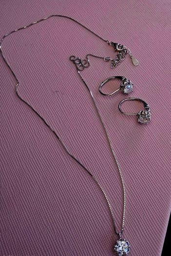 Sterling Silver 1/2 carat each, Moissanite drop earrings and pendant necklace set New