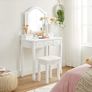 _dressing table set, dressing table, with mirror, padded stool, 5 drawers, pull-out jewelry shelf with 6 compartments, gift idea, for bedroom, white Image 2
