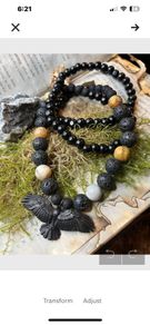 Raven Crow Lava Agate Beaded Necklace Brutalist Crust Punk Pagan Pendant Necklace Talisman Wasteland Dystopian Gothic