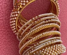 Exquisite Gold & Faux Pearl Indian Bangle Set