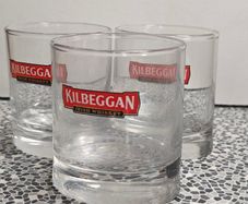Set of 3 oval heavy Kilbeggan Irish Whiskey Tumblers