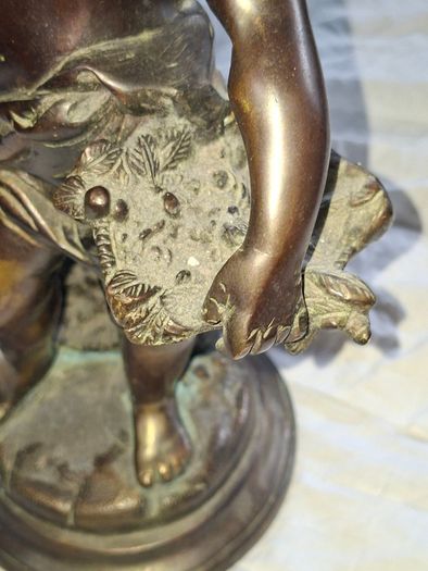Antique 19th Century Bronze patinated metal sculpture in the style of Bacchus with Cymbals after the French sculptor Clodion