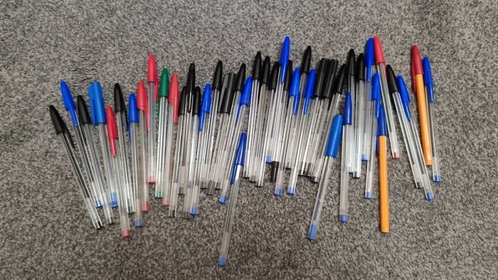 lifetime supply of black blue red mostly bic pens